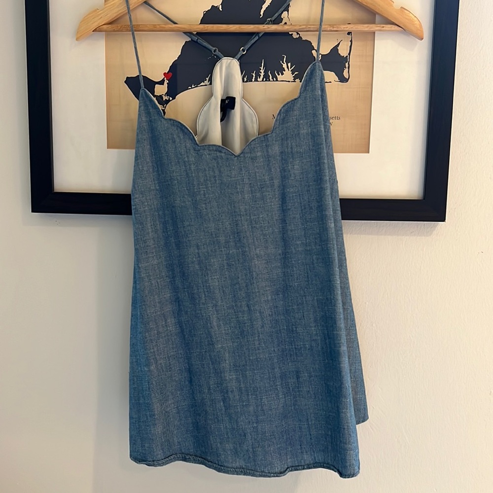 J crew tank top- denim colored cotton with adjustable racer back straps